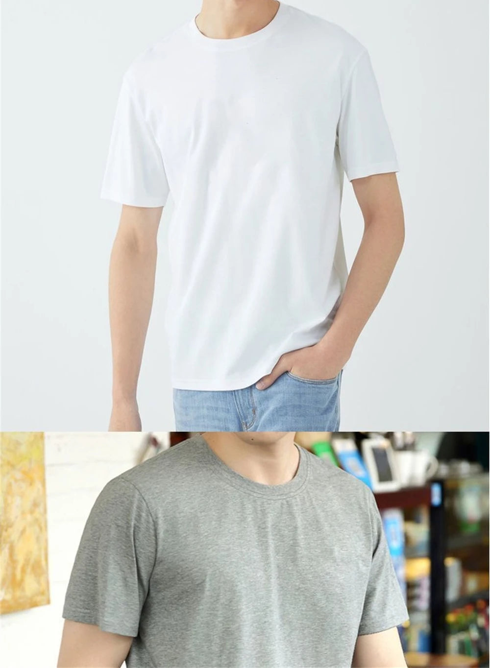 Lot de 2 T-Shirts Couple 100% Coton - Manches Courtes Blanc Unisexe Col Rond - Lencensa 