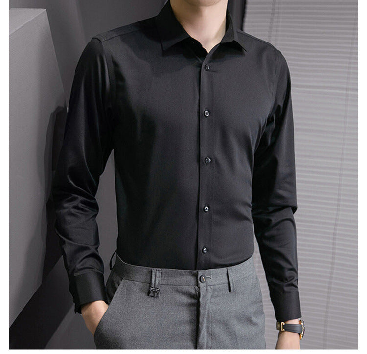 Chemise d'affaires à manches longues pour hommes, grande taille, couleur unie, mode classique, basique, décontractée, Slim, blanche, vêtements de marque, nouvelle collection - Lencensa 