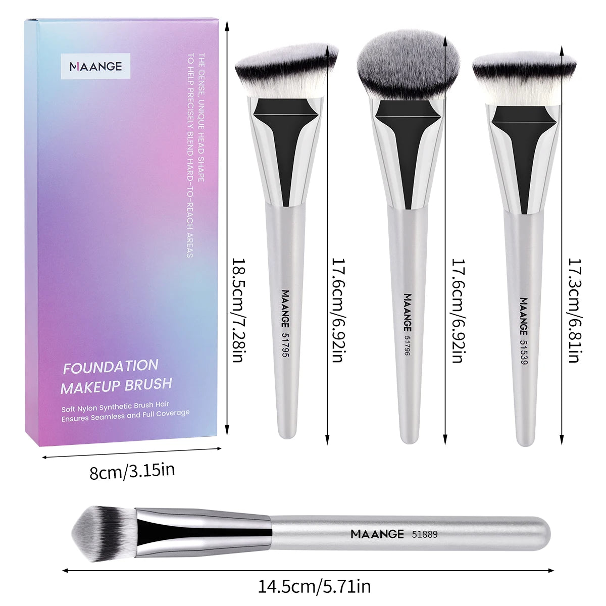 MAANGE 4 pièces ensemble de pinceaux de maquillage principaux pinceaux de fond de teint à dessus plat pinceau profilé coudé outil de maquillage pour le visage à poils denses pour la beauté - Lencensa 