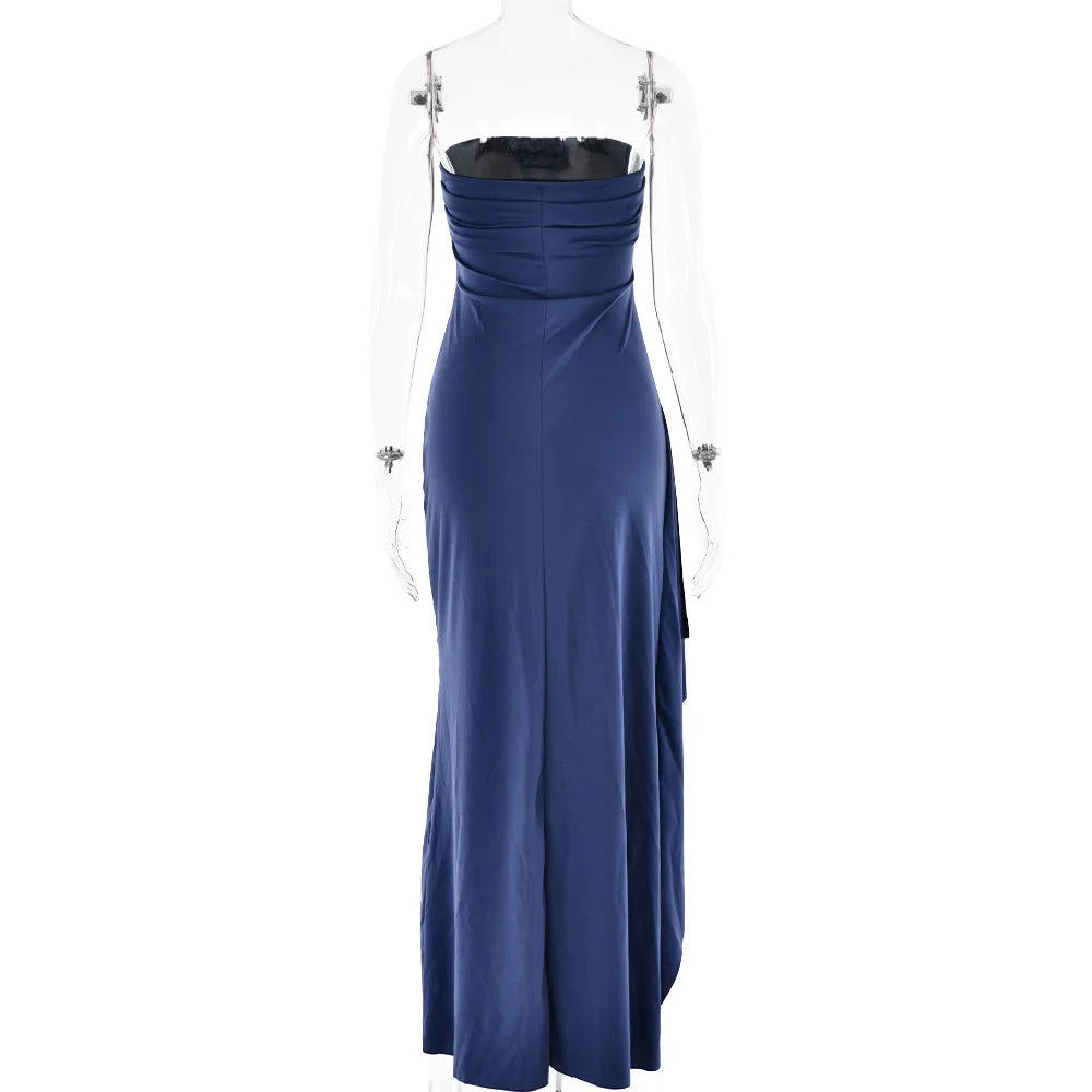 Robe Maxi fendue, épaules dénudées, élégante, taille haute, tenue de Club pour femmes, Sexy, sans bretelles, robe froncée