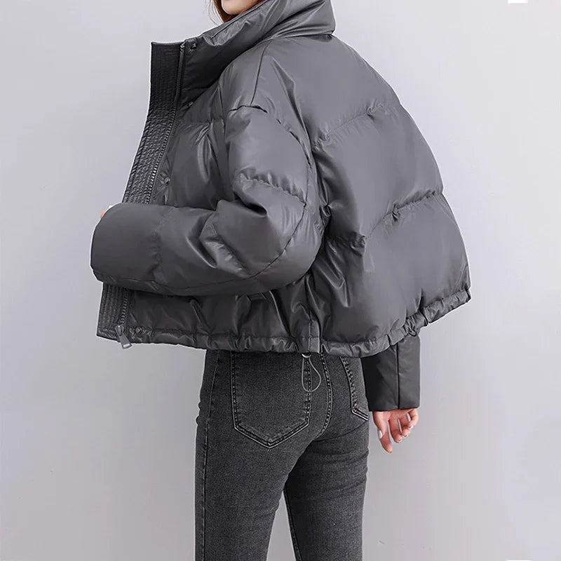 Veste Femme Matelassée Col Montant - Manteau Court Automne Hiver