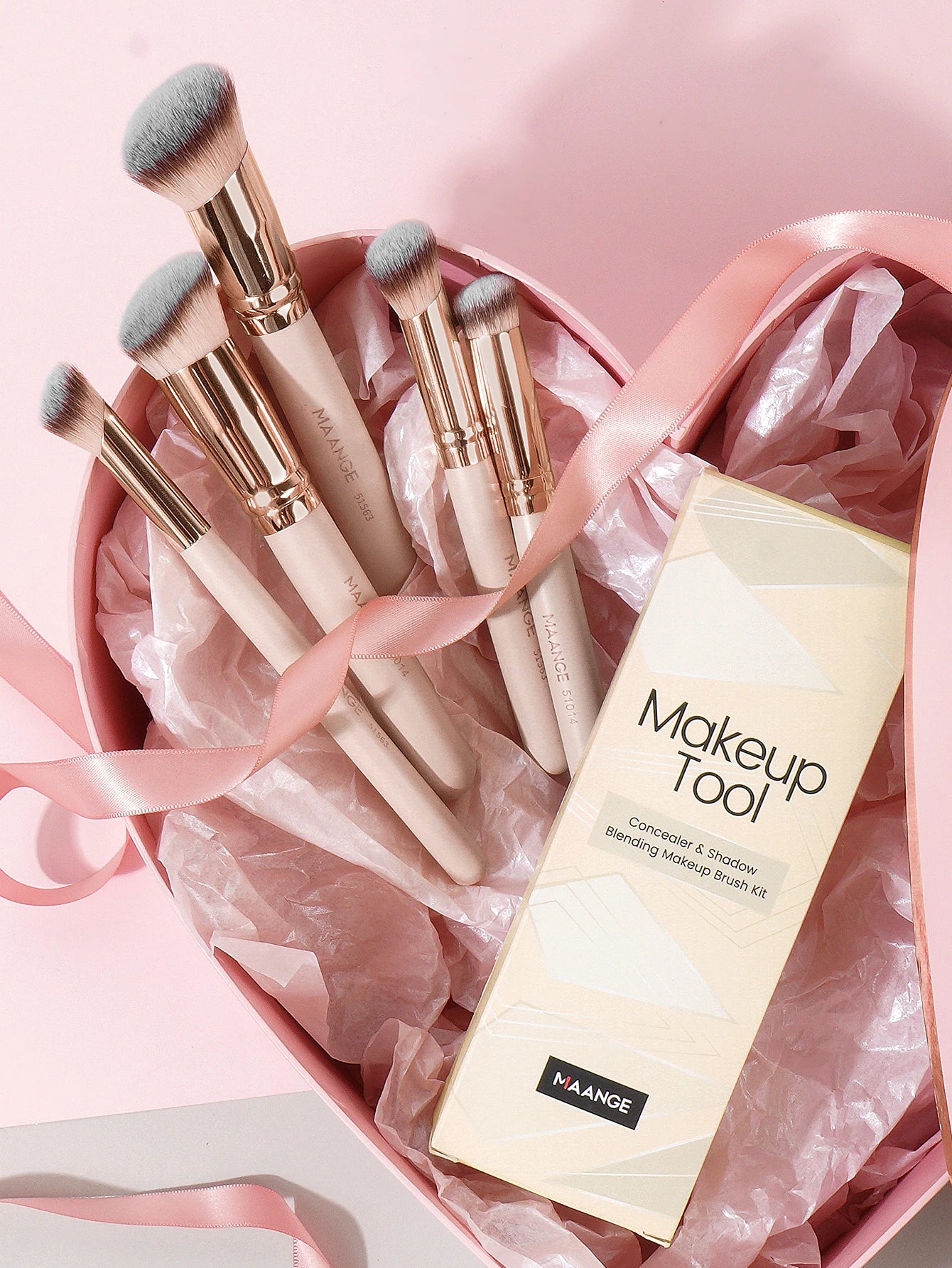 MAANGE 5 pièces pinceaux de maquillage poudre fard à joues brosse fond de teint pinceau de maquillage pinceau de Contour Portable pour voyage cadeau de saint valentin