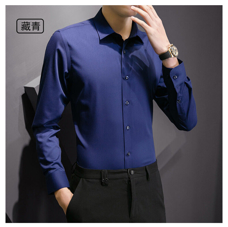 Chemise d'affaires à manches longues pour hommes, grande taille, couleur unie, mode classique, basique, décontractée, Slim, blanche, vêtements de marque, nouvelle collection - Lencensa 