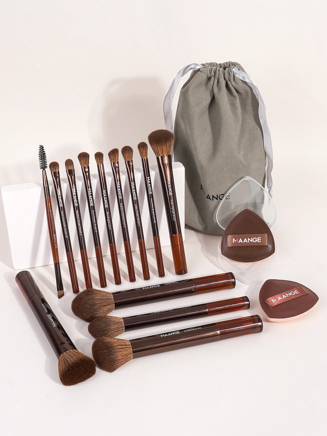 MAANGE 15 pièces outil de maquillage 13 pièces pinceaux de maquillage ensemble fond de teint poudre Blush fard à paupières brosse 2 pièces coussin d'air bouffée beauté mélange