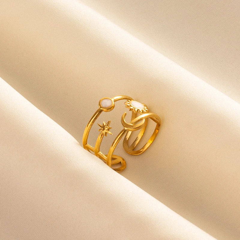 Bague en Acier Inoxydable Plaqué Or group pour Femme et Homme, Bijoux d'Anniversaire, Huile de Goutte à Goutte Blanche, Étoile, Cœur, Œil, Ouvert, Réglable, Vintage