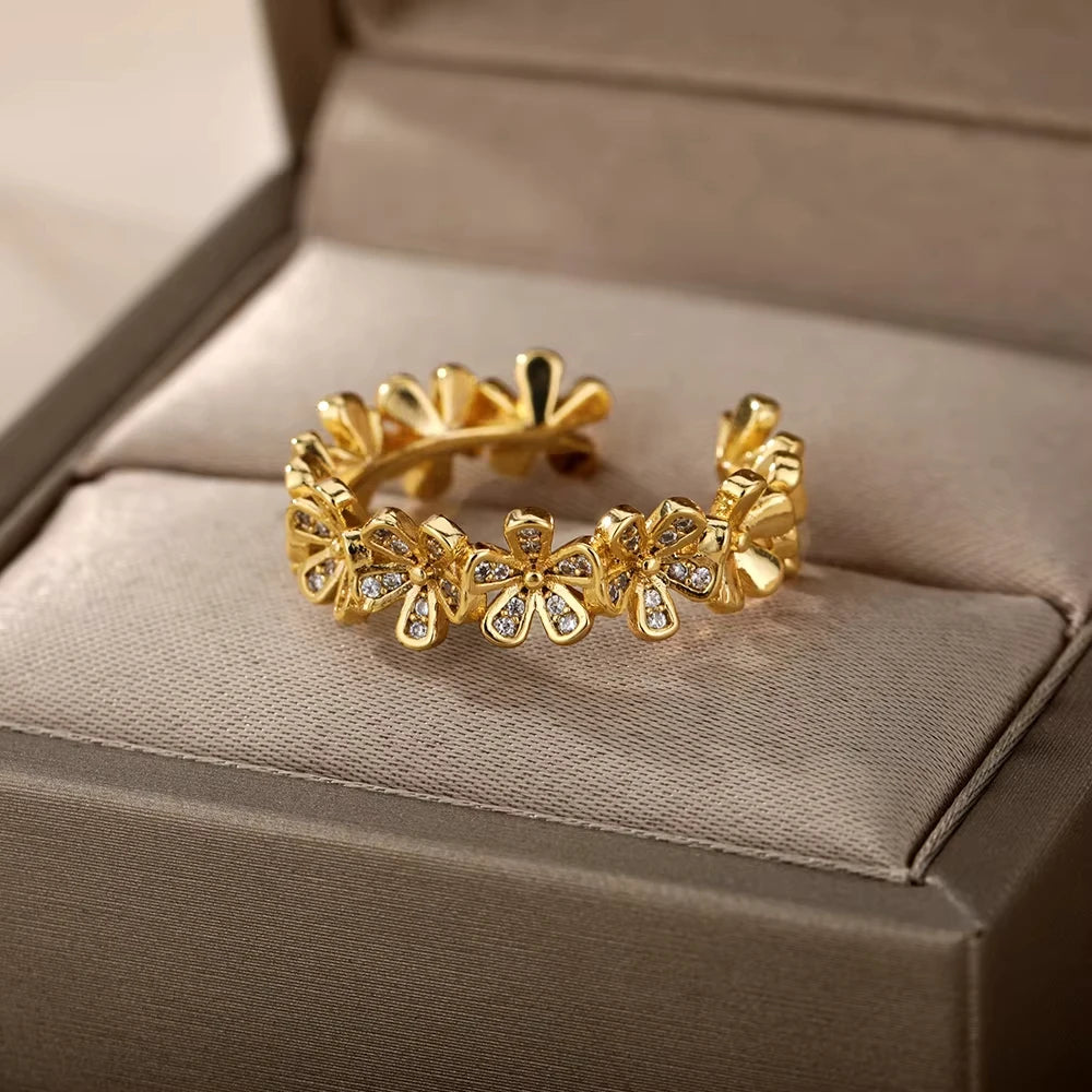 Bagues géométriques en acier inoxydable et Zircon pour femmes, bijoux de luxe, mauvais œil, couleur or, réglables, tendance, cadeau esthétique de mariage