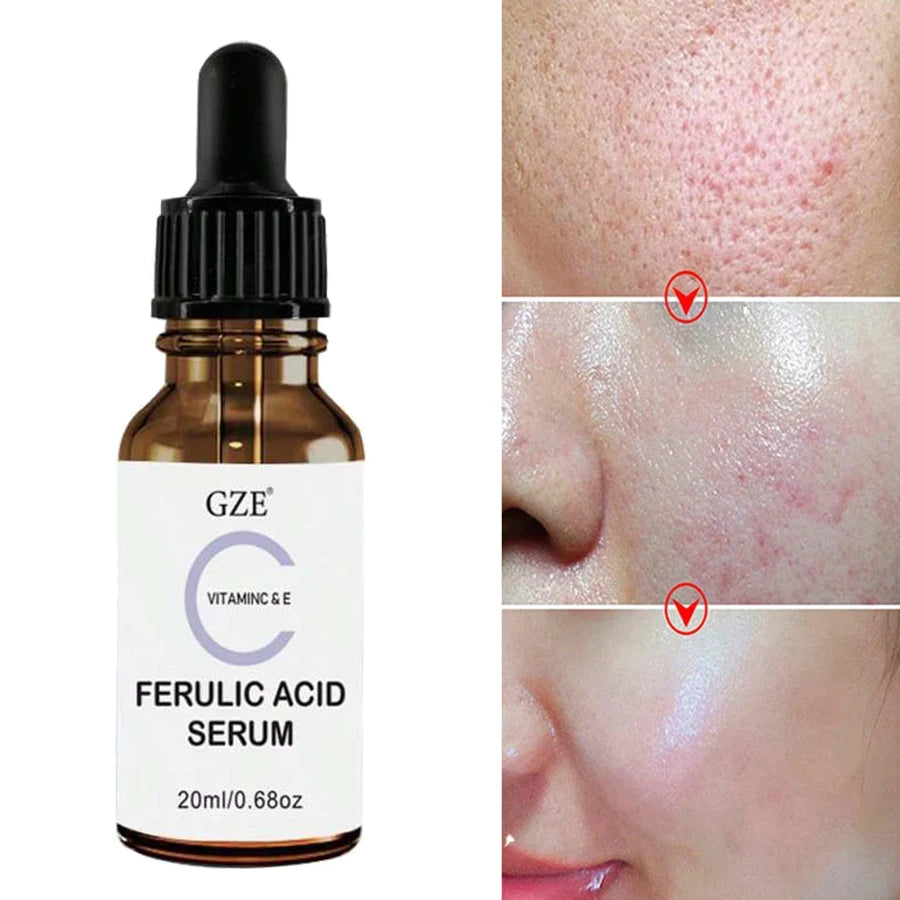 Sérum pour le visage ferulique GZE avec vitamine C, vitamine E et acide absorbant - vous fait paraître plus jeune, Essence éclaircissante pour le visage