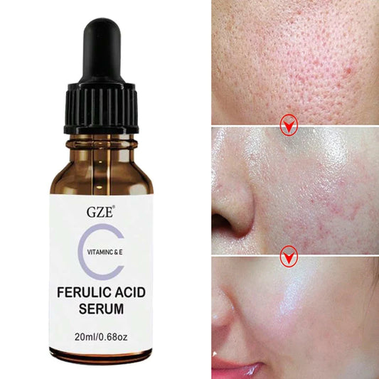 Sérum pour le visage ferulique GZE avec vitamine C, vitamine E et acide absorbant - vous fait paraître plus jeune, Essence éclaircissante pour le visage