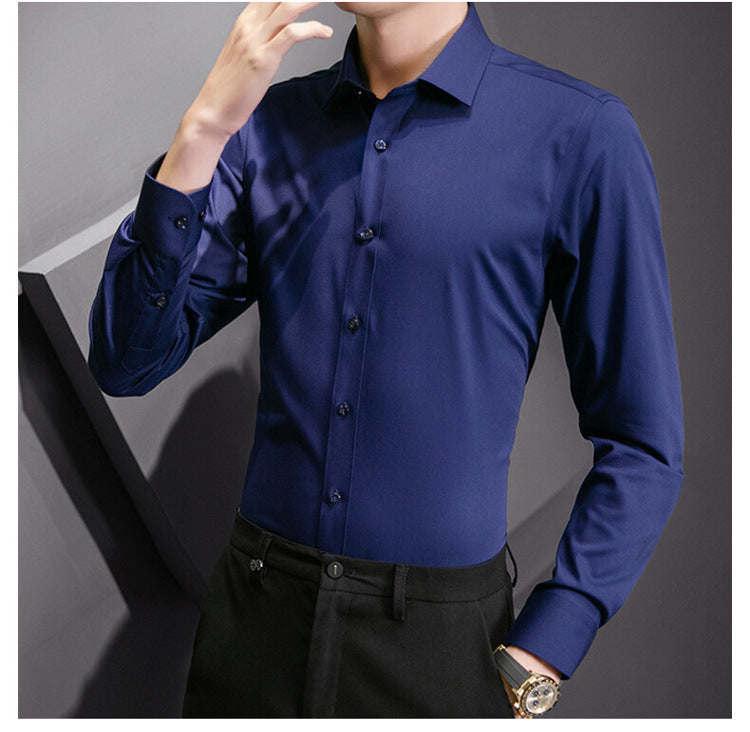 Chemise d'affaires à manches longues pour hommes, grande taille, couleur unie, mode classique, basique, décontractée, Slim, blanche, vêtements de marque, nouvelle collection - Lencensa 