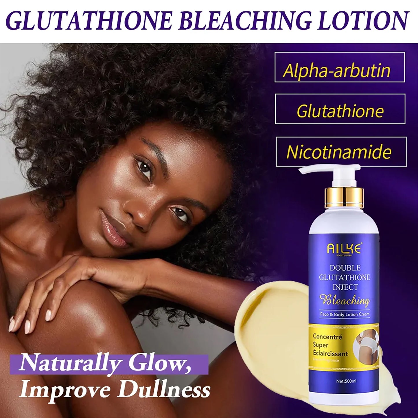 AILKE – ensemble de soins pour la peau blanchissant, éclaircissant, avec double glutathion, réduit les taches noires, foncées et blanches, pour tous les Types de peau
