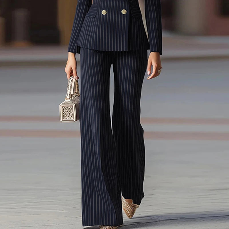 Modigirl formel 2 pièces Blazer pantalon costumes pour dames 2025 automne hiver mode tenue de bureau femmes rayé veste ensembles tenue - Lencensa 