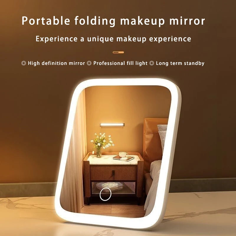 Miroir de maquillage portable, lumière de couleur réglable, lumière de maquillage, lampe de miroir sans fil, lampe de remplissage, Rotation rechargeable - Lencensa 