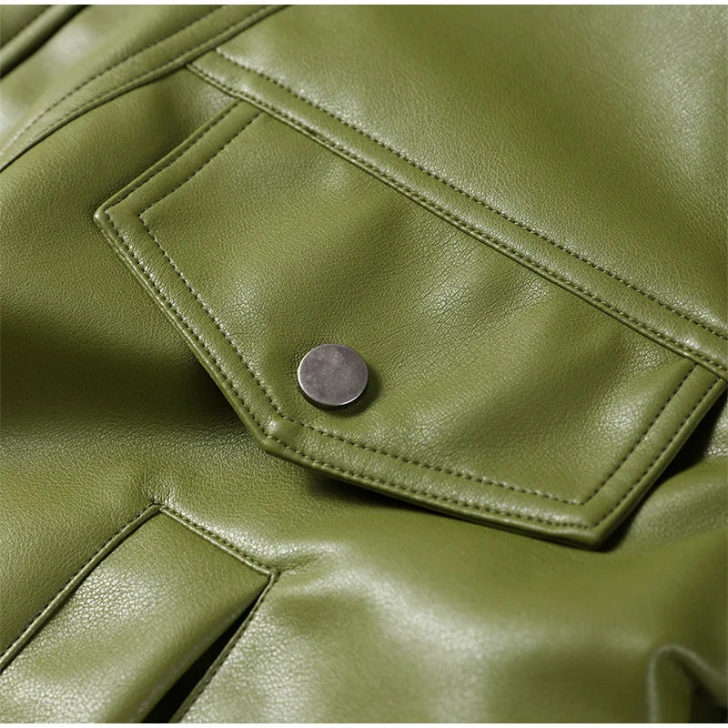 Veste Femme en Cuir Marron avec Ceinture - Style Motard Automne