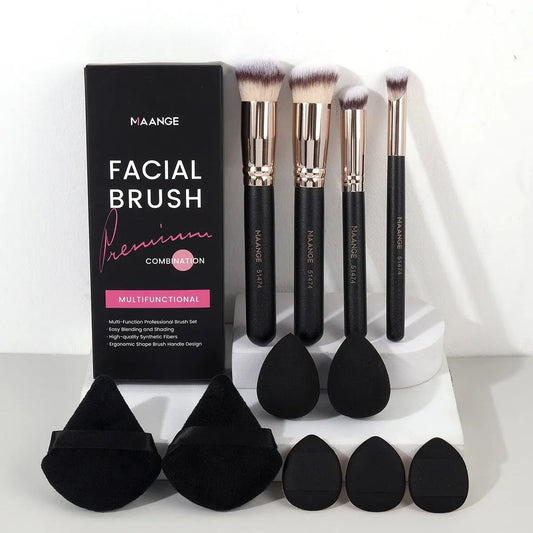 MAANGE-Kit d'outils de maquillage, 11 pièces, 4 pièces, brosse avec poudre, éponge, doigt, coussin d'air, correcteur, mélange, fard à barrage - Lencensa 