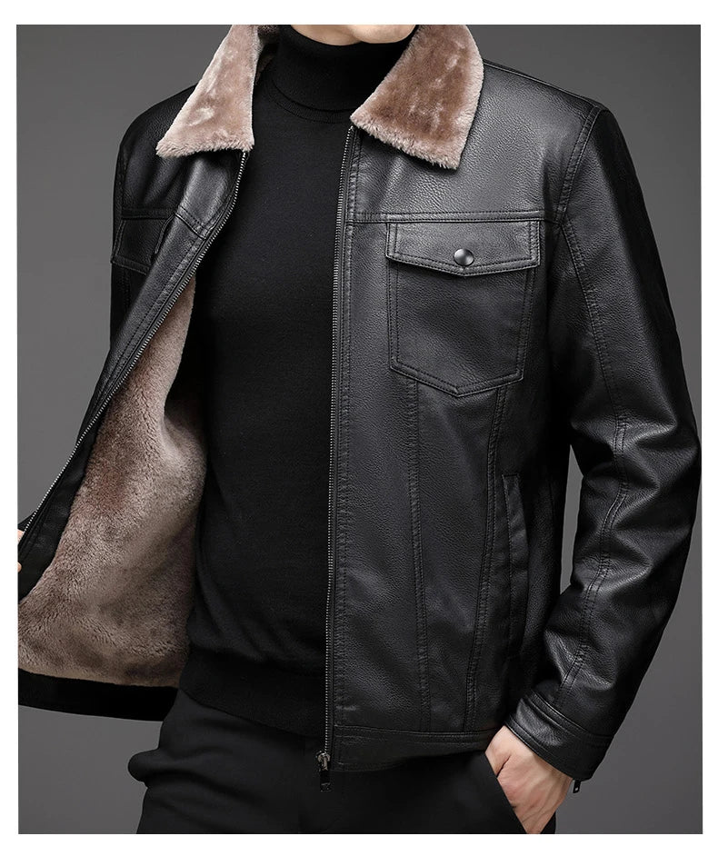 Veste Motard Lencensa - Cuir PU Vintage Doublure Velours Homme Automne