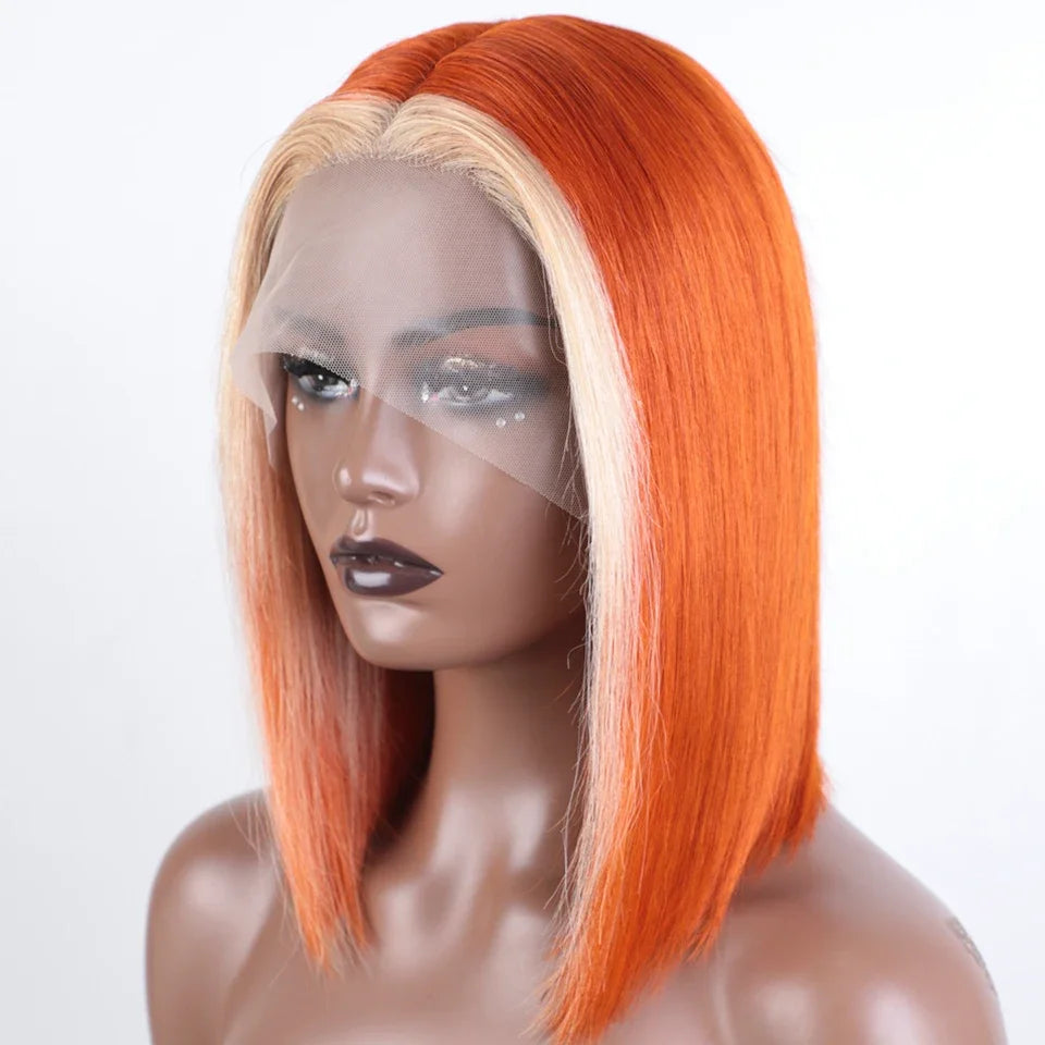 Perruque Lace Front Wig péruvienne P4/27, cheveux 100% naturels, à reflets, Blonde ombrée, lisse, avec Lace Closure, pour femmes