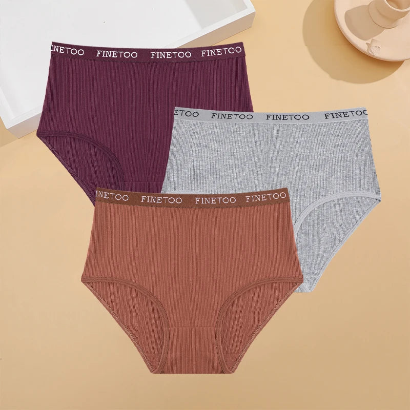 3 pièces grande taille sous-vêtements en coton Sexy rayé taille moyenne culotte respirant ceinture extensible slips femme confort Lingerie Shorts nouveau - Lencensa 