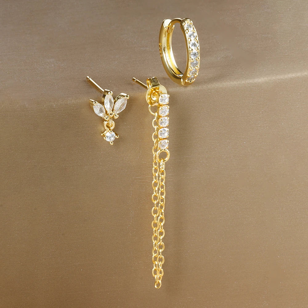3 pièces de luxe étoile pendentif Piercing boucles d'oreilles ensemble pour les femmes en acier inoxydable Zircon Punk clous d'oreille boucle d'oreille dame bijoux aretes