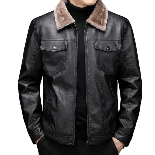 Veste Motard Lencensa - Cuir PU Vintage Doublure Velours Homme Automne