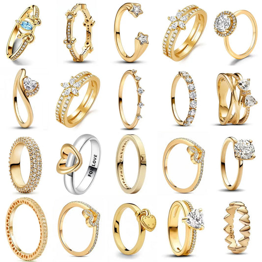 Miniso 925 originaux argent 18K plaqué or princesse voiture coeur Mickey Minnie bague de mariage ensemble pour femme Tiki bijoux cadeau de fête