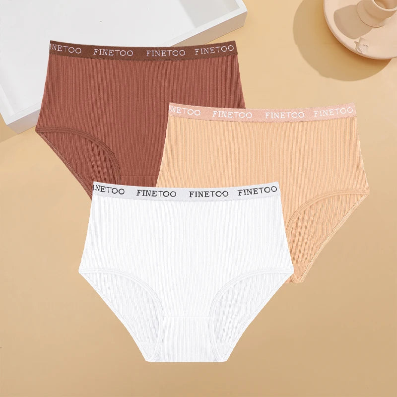 3 pièces grande taille sous-vêtements en coton Sexy rayé taille moyenne culotte respirant ceinture extensible slips femme confort Lingerie Shorts nouveau - Lencensa 