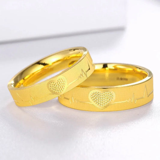 Bague Couple Or 24K Cœur - Sculpture CNC Boucle Fermée Premium