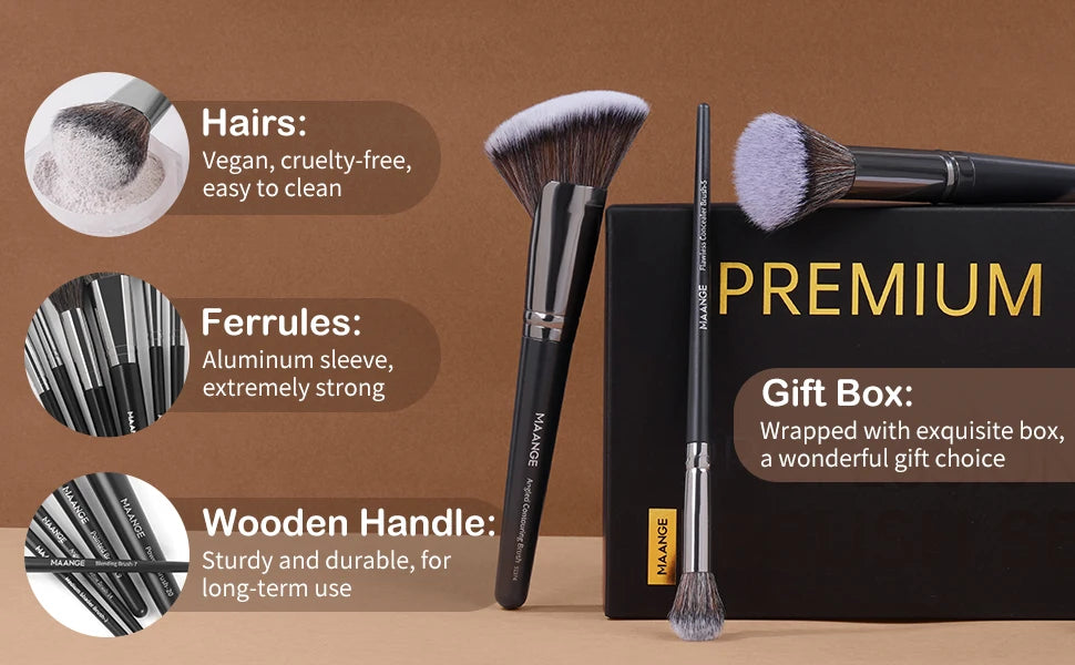 MAANGE-Kit de pinceaux de maquillage professionnels, brosses de beauté pour le visage, les yeux, le fond de teint, le fard à barrage, le contour, coffret cadeau, 25 pièces - Lencensa 