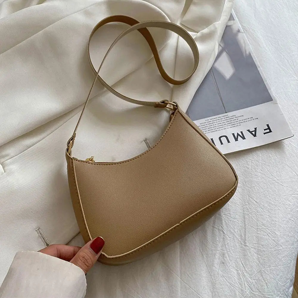 Nouveaux sacs à main de mode pour femmes rétro couleur unie en cuir PU épaule sous les bras sac décontracté femmes Hobos sacs à main sac à main femme - Lencensa 