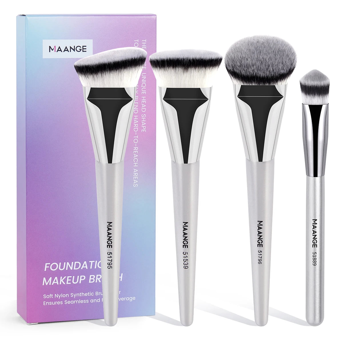 MAANGE 4 pièces ensemble de pinceaux de maquillage principaux pinceaux de fond de teint à dessus plat pinceau profilé coudé outil de maquillage pour le visage à poils denses pour la beauté - Lencensa 