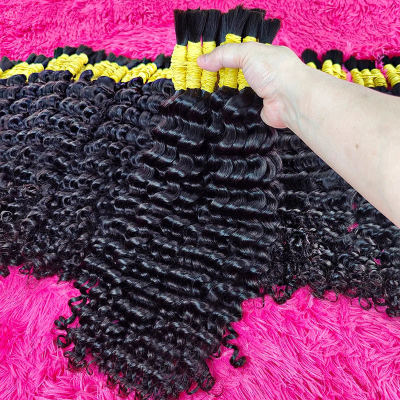 Perruque Cheveux Indiens Humains Bouclés pour Tressage, Extensions de Cheveux Humains, Deep At Wave, 100% Vrac