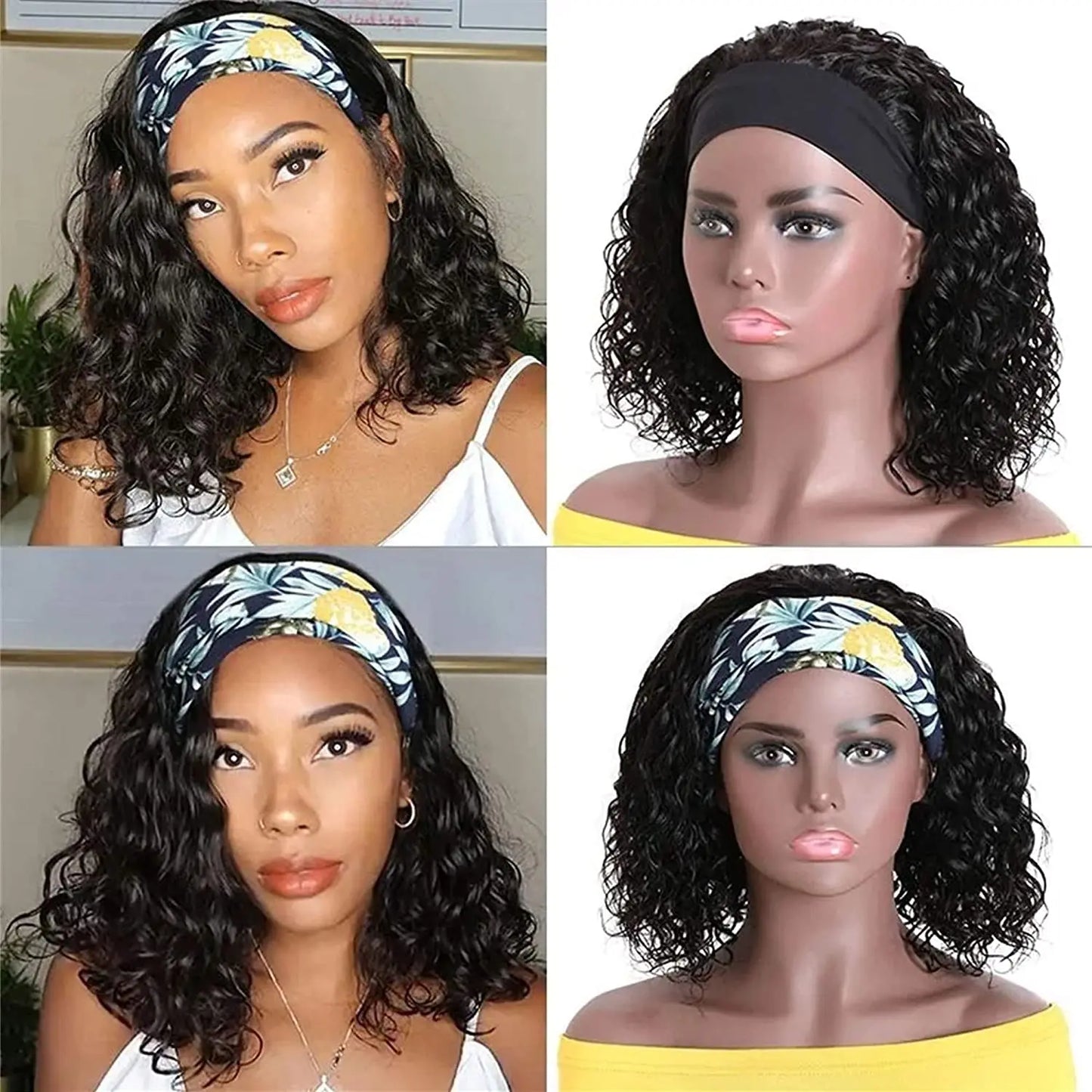Perruque brésilienne courte vague d'eau bandeau perruques de cheveux humains pour les femmes courte bouclée aucune dentelle bandeau perruque 180 densité perruque de cheveux humains