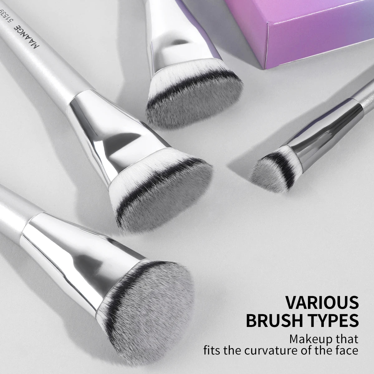 MAANGE 4 pièces ensemble de pinceaux de maquillage principaux pinceaux de fond de teint à dessus plat pinceau profilé coudé outil de maquillage pour le visage à poils denses pour la beauté - Lencensa 