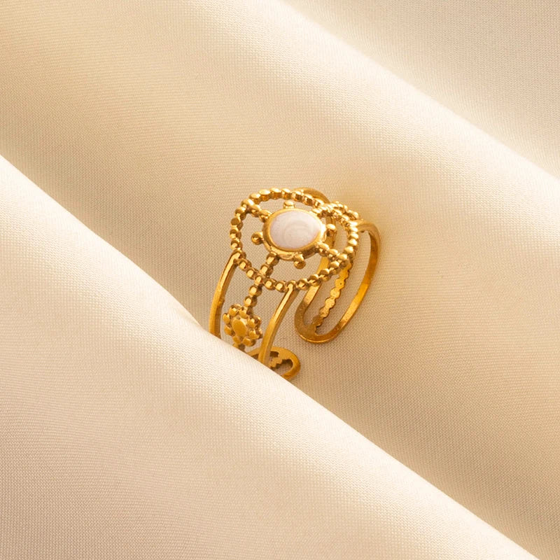 Bague en Acier Inoxydable Plaqué Or group pour Femme et Homme, Bijoux d'Anniversaire, Huile de Goutte à Goutte Blanche, Étoile, Cœur, Œil, Ouvert, Réglable, Vintage