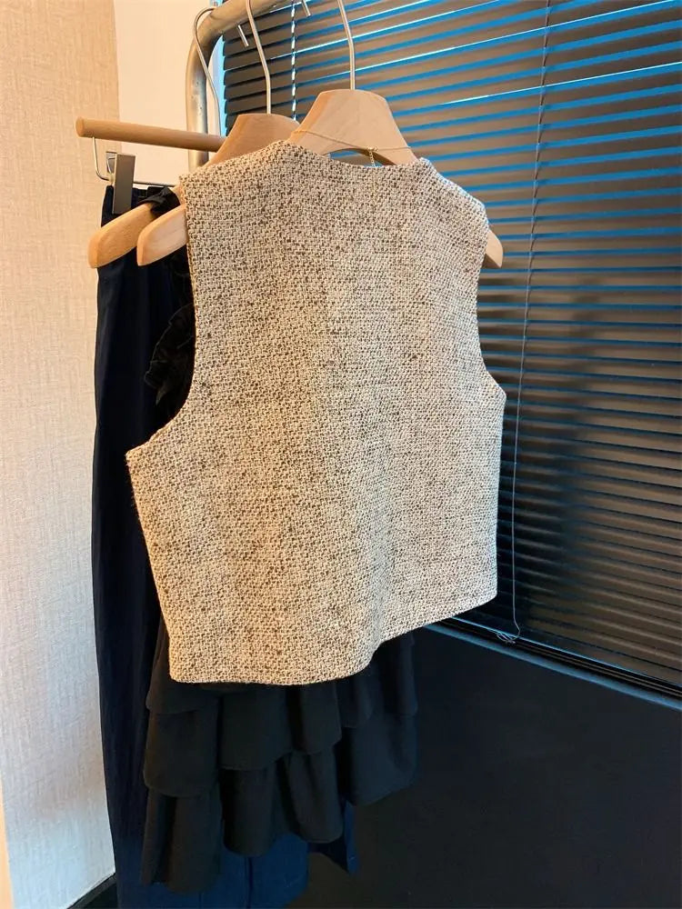 Gilet Vintage Français - Cardigan Élégant Sans Épaules Femme
