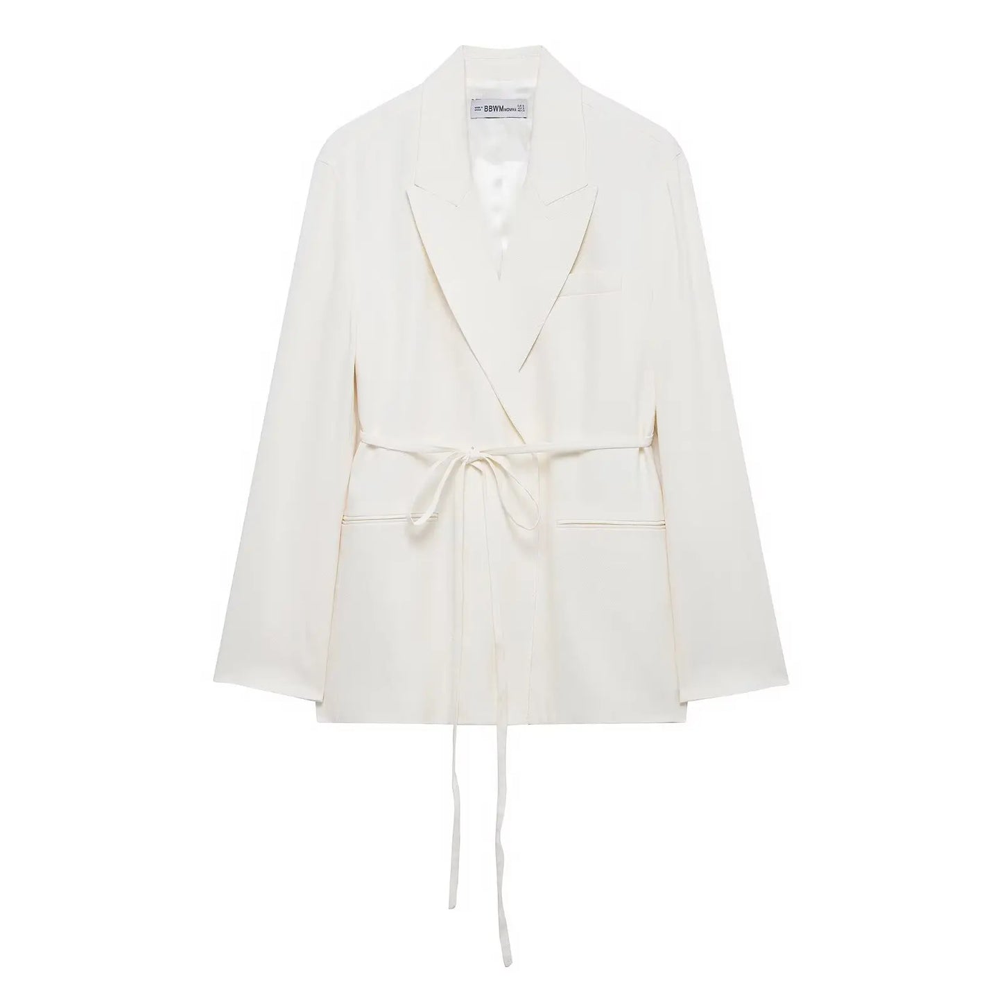 HH – costumes pour femmes, col rabattu blanc, manches longues, blazer à lacets + pantalon Long taille haute avec fermeture éclair, ensembles de mode printemps - Lencensa 