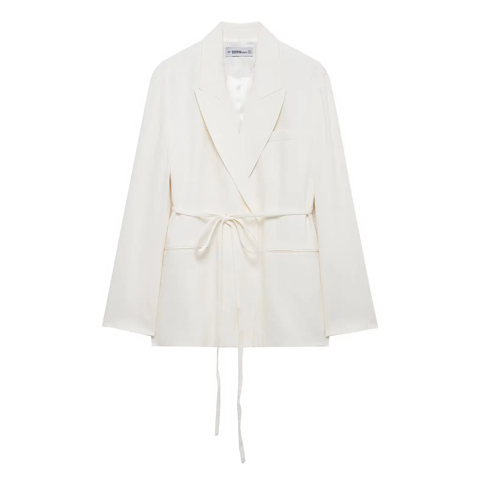 HH – costumes pour femmes, col rabattu blanc, manches longues, blazer à lacets + pantalon Long taille haute avec fermeture éclair, ensembles de mode printemps - Lencensa 