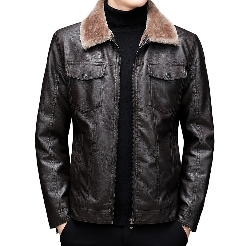 Veste Motard Lencensa - Cuir PU Vintage Doublure Velours Homme Automne