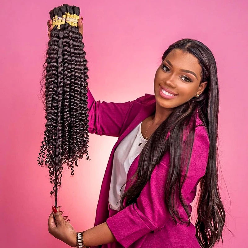 Perruque Cheveux Indiens Humains Bouclés pour Tressage, Extensions de Cheveux Humains, Deep At Wave, 100% Vrac
