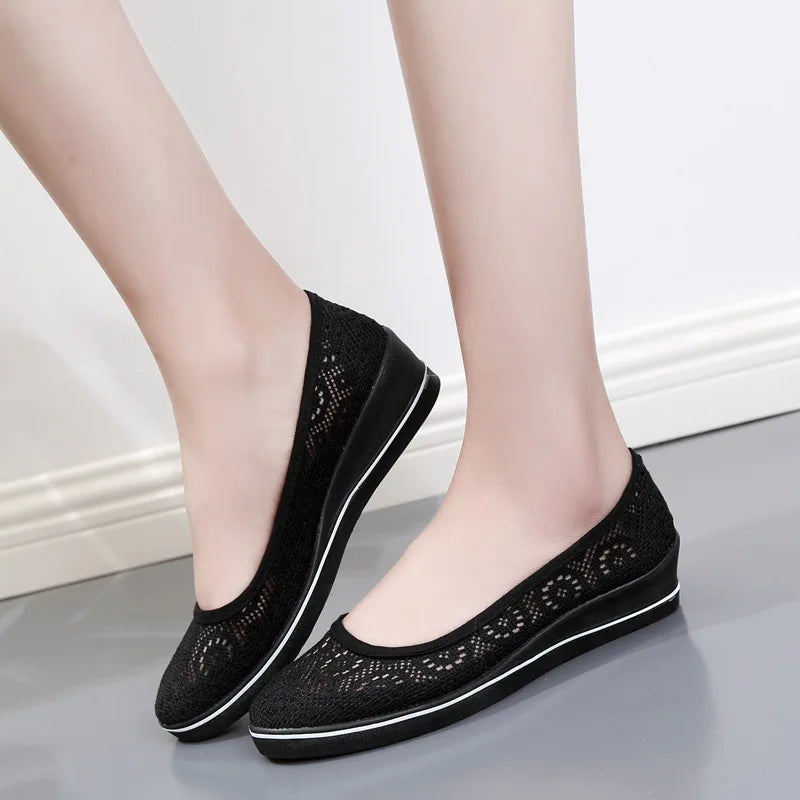Chaussures Femme Blanches en Dentelle - Baskets Plates Respirantes Été