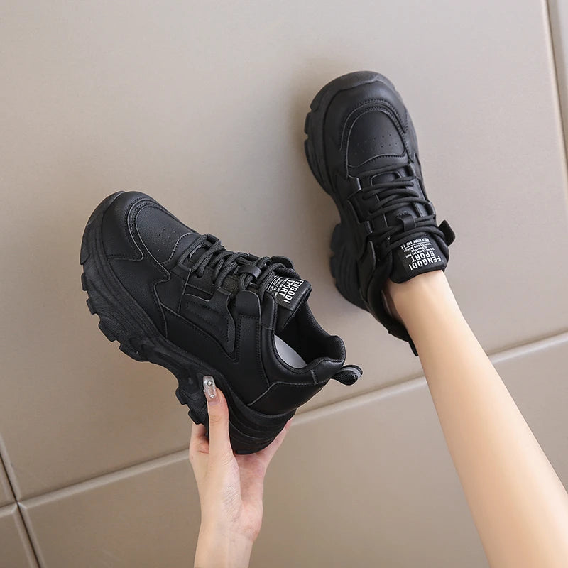 Baskets Femme Plateforme Blanches - Chaussures Sport à Lacets