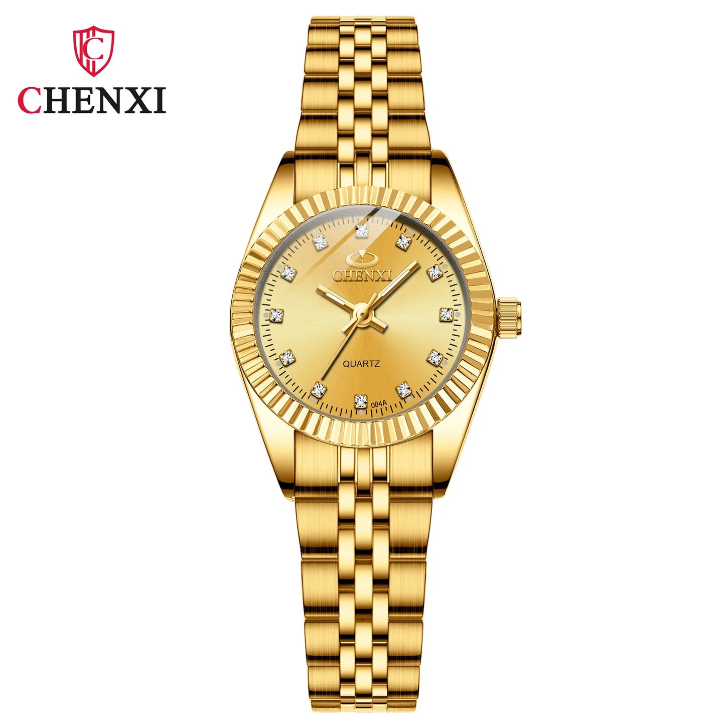CHENghts-Montre de couple à quartz en acier inoxydable doré pour femme, horloge de luxe