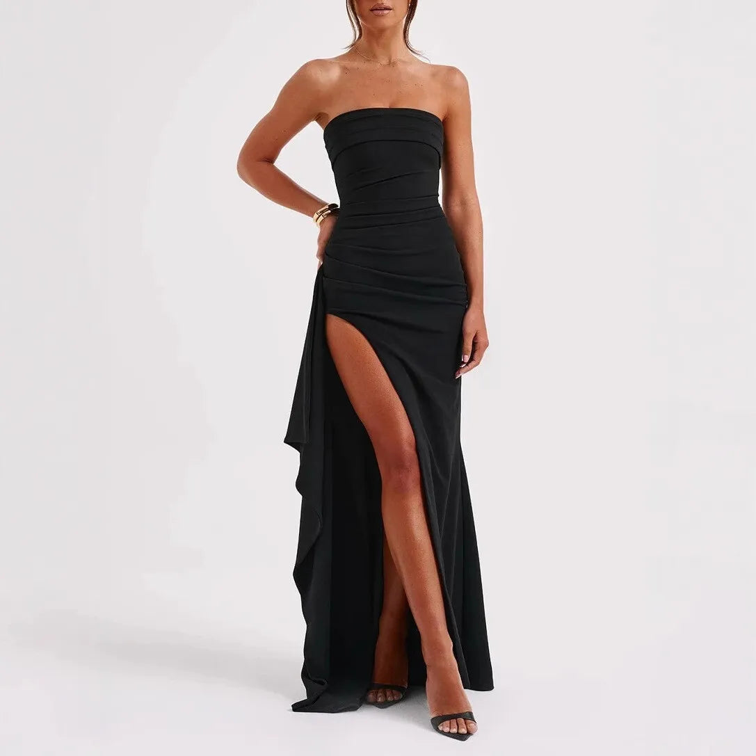 Robe de Soirée Élégante Lencensa - Dos Nu Volants Fente Maxi 2025
