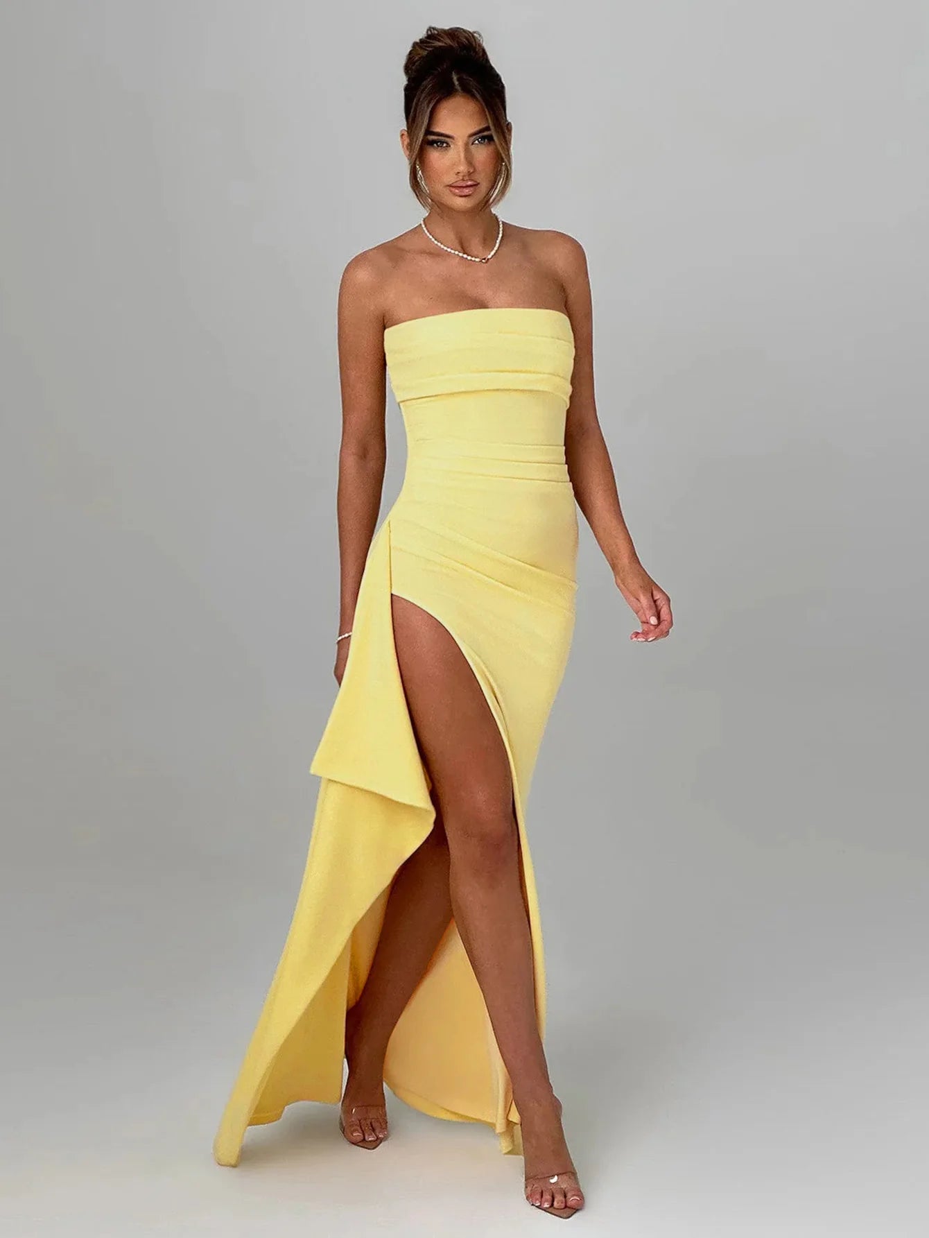 Robe de Soirée Élégante Lencensa - Dos Nu Volants Fente Maxi 2025