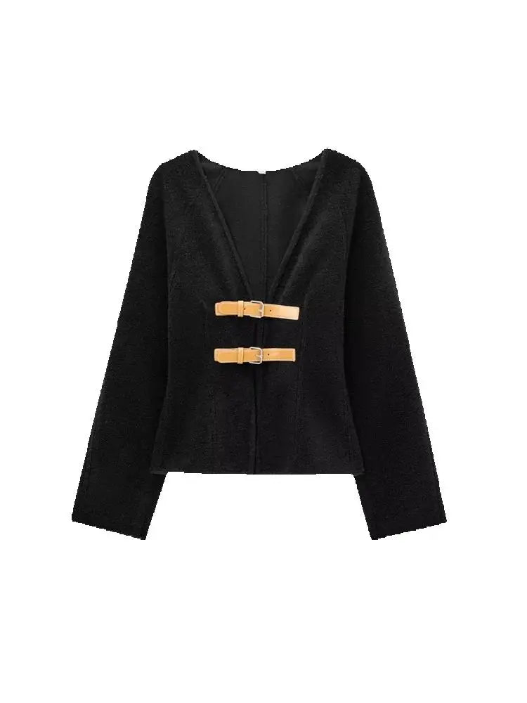Manteau Laine Premium Lencensa Femme - Veste Ceinturée Haute Qualité Col V