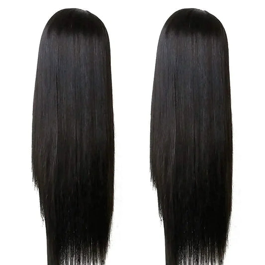 Perruques synthétiques Remy longues et lisses, perruque en Fiber noire naturelle résistante à la chaleur avec frange, pe