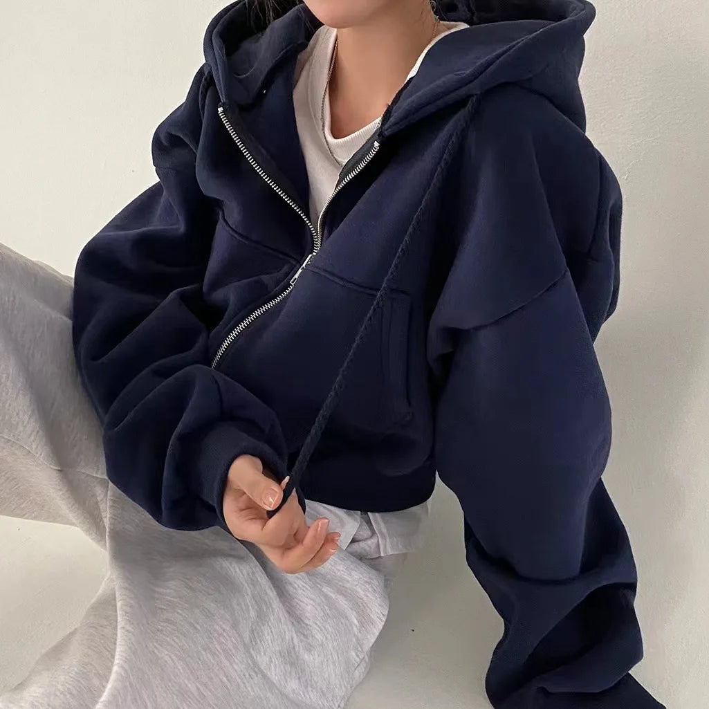 Sweat à Capuche Femme Court - Hoodie Streetwear Y2K Automne Hiver