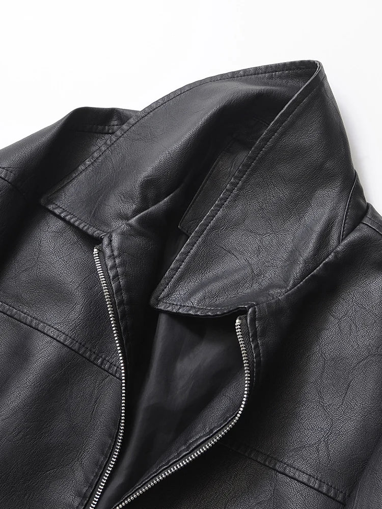Ailegogo streetwear femmes Vintage Loose court pu faux cuir veste printemps automne femmes zip manteau Vintage moto vélo manteau