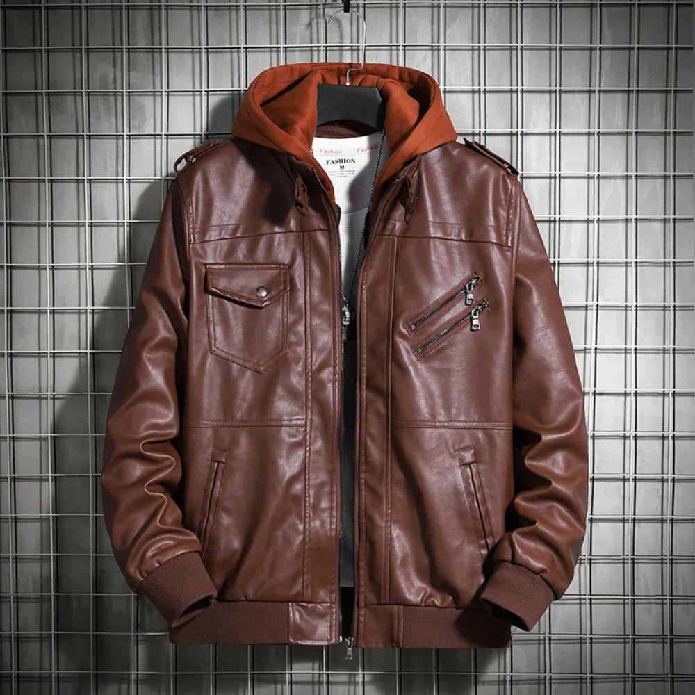 Veste Cuir Premium Lencensa - Capuche Style Harajuku - Qualité Exceptionnelle Hiver