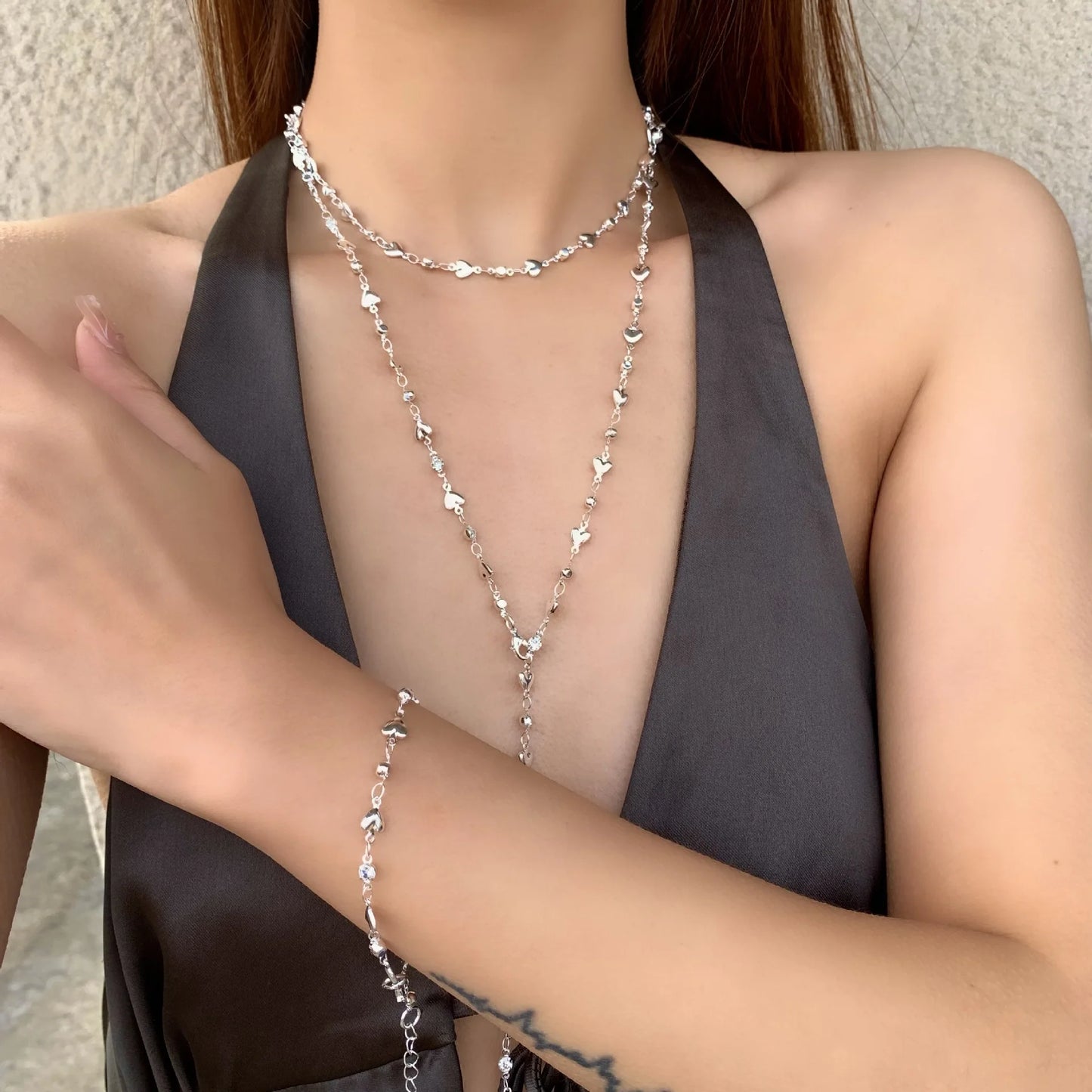 Collier Long en forme de Y en verre, couleur or argent, chaîne de clavicule en métal, fête de vacances d'été, bijoux de corps bohème, cadeaux