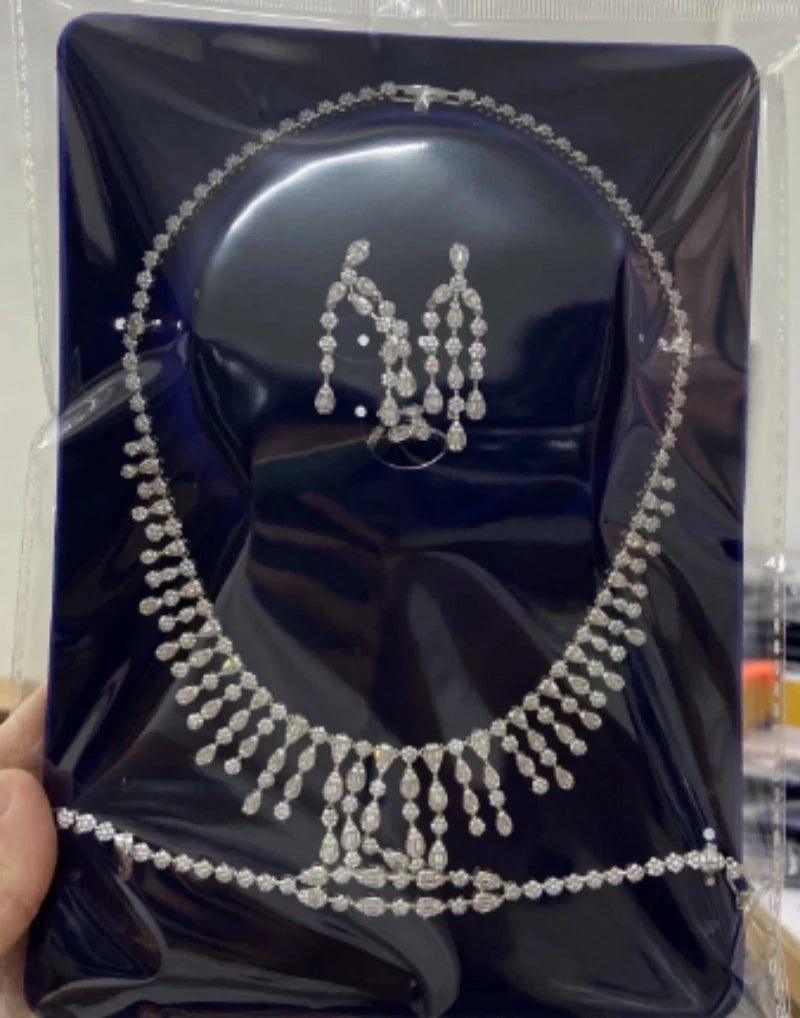 Ensemble de bijoux de mariée de luxe avec zircon cubique contre-indiqué, 4 pièces, vente chaude, Dubaï, 2024
